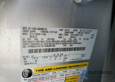 2018 Ford Expedition Limited from USA, damaged, VIN 1FMJU1KT8JEA50182